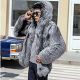 Men's mink fur fur one-piece coat hooded fox - WOMONA.COM