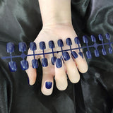 Short Square And Round Solid Color Sequins Wear Fake Nails - WOMONA.COM