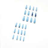 Fake Nails Full Diamond Series Wear Dark Blue White - WOMONA.COM