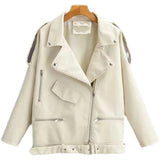 Chain Loose Female PU Leather Jacket Ladies Jacket - WOMONA.COM