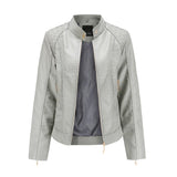 Women's stand collar PU leather jacket - WOMONA.COM