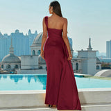 One-shoulder Off-neck Prom Party Slit Evening Dress - WOMONA.COM