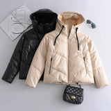 Faux Leather Cotton Jacket Women's Cotton Jacket - WOMONA.COM