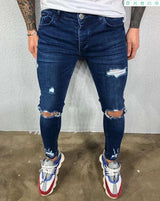 Hole Ripped Stretch Slim Elastic Denim Pants - WOMONA.COM