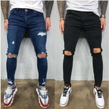Hole Ripped Stretch Slim Elastic Denim Pants - WOMONA.COM