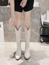 Cowboy Women Retro Long Boots Pointed Toe - WOMONA.COM