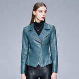 Trendy Motorcycle Leather Slim V-Neck Women's Leather Jacket - WOMONA.COM