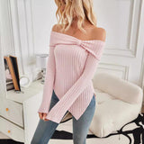 Long Sleeve Sweater Slim Cute Split Shirts Dressy Tops - WOMONA.COM