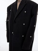Metal Design Felt Shoulder Pad Fur Coat Jacket - WOMONA.COM
