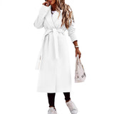 V-neck Lace Up Woolen Coat Top Women