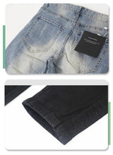 Pure Black Stretch Jeans With Holes For Men - WOMONA.COM