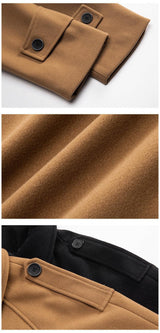 Men's Solid Color Mid-length Woolen Coat - WOMONA.COM