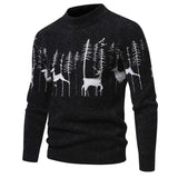 Warm Deer Printed Round Neck Sweater - WOMONA.COM