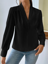 Long Sleeve Design Sense V-neck Loose Top - WOMONA.COM