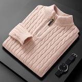 Fall Winter Men Half Zip Sweater Diamond Lattice Sweater - WOMONA.COM