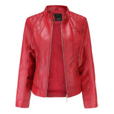 Women's stand collar PU leather jacket - WOMONA.COM