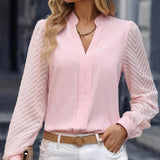 V-neck Long-sleeved Chiffon Shirt - WOMONA.COM