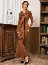 Slim-fit Pleated Ribbon Party Dinner Dress