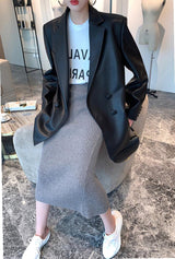 PU leather suit silhouette jacket - WOMONA.COM
