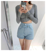 A-line Denim Hot Pants - WOMONA.COM