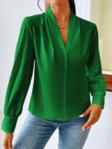 Long Sleeve Design Sense V-neck Loose Top - WOMONA.COM