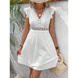 Elastic See-through Lace Butterfly Sleeve Dress
