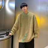 Ripped Round Neck Sweater Men Loose Street - WOMONA.COM