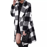 Women's Lapel Long Sleeve Non-buckle Plaid Long Coat