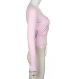 Street Style Sexy Cross V-neck Long Sleeve Tied T-shirt - WOMONA.COM