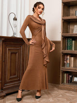 Slim-fit Pleated Ribbon Party Dinner Dress