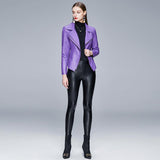 Trendy Motorcycle Leather Slim V-Neck Women's Leather Jacket - WOMONA.COM