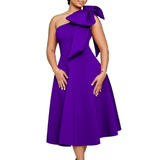 New Fashion Oblique Shoulder Bow Party Dress - WOMONA.COM