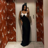 Color Contrast Patchwork Suspender Dress