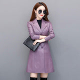 LONG SLIM LEATHER SHEEPSKIN WINDBREAKER JACKET - WOMONA.COM