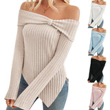 Long Sleeve Sweater Slim Cute Split Shirts Dressy Tops - WOMONA.COM