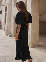 Women's Graceful And Fashionable V-neck Puff Sleeve Skirt Suit - WOMONA.COM