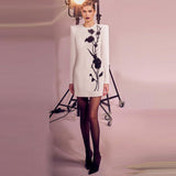 Three-dimensional Flowers Bead Long Sleeve Dress - WOMONA.COM