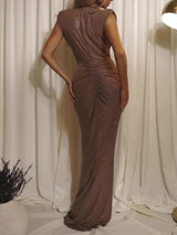 Deep V Pleated Sleeveless Maxi Dress - WOMONA.COM