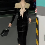 Winter New Long Sleeve Bowknot Single-breasted Slim Fit Skirt