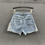 Heavy Industry Western Style Beaded Denim Shorts For Women - WOMONA.COM
