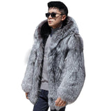Men's mink fur fur one-piece coat hooded fox - WOMONA.COM