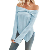 Long Sleeve Sweater Slim Cute Split Shirts Dressy Tops - WOMONA.COM