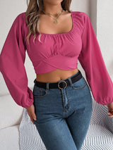 Waist Chiffon Shirt Midriff-baring Top - WOMONA.COM