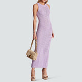 Round Neck Hollow Out Knitwear Dress - WOMONA.COM