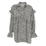 Design Leopard Print Women's Shirt Ruffled Long Sleeve - WOMONA.COM