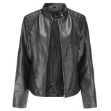 Women's stand collar PU leather jacket - WOMONA.COM