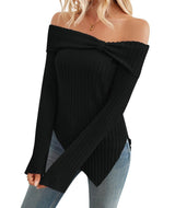 Long Sleeve Sweater Slim Cute Split Shirts Dressy Tops - WOMONA.COM