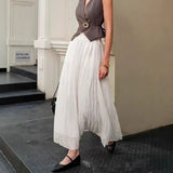 Elastic Waist A- Line Dress White Pleated Casual Skirt