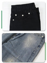 Pure Black Stretch Jeans With Holes For Men - WOMONA.COM