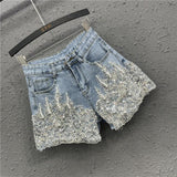 Heavy Industry Western Style Beaded Denim Shorts For Women - WOMONA.COM